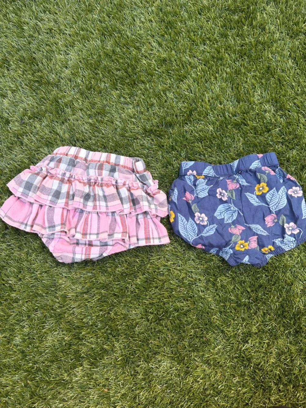 Kids Pink Plaid Ruffle skort & Navy Floral Shorts Set